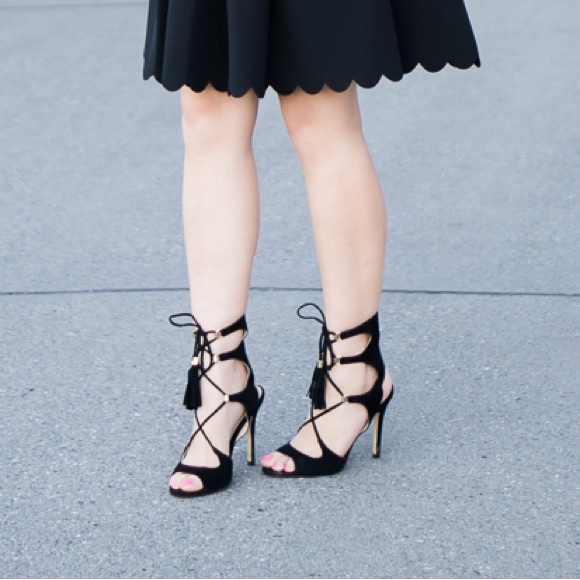 Suede Lace-up Tassel Sandals - Picture 3 of 8